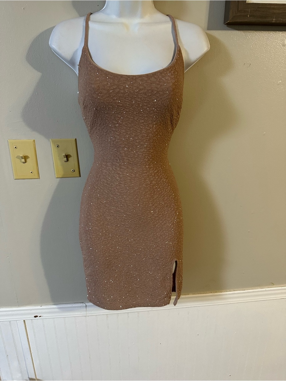 Windsor Sparkle Knit Mini Dress in Brown